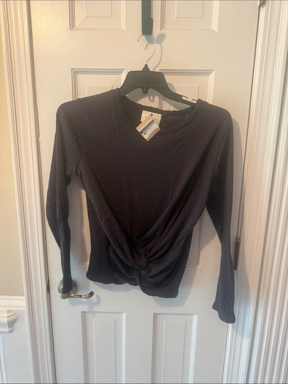 Twist-Front Long Sleeve Top in Charcoal by Unknown Brand